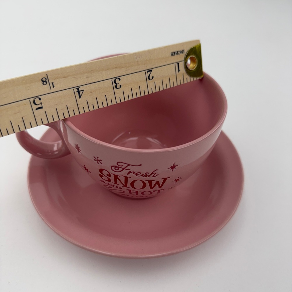 Sleigh Bell Bistro Pink Fresh Snow and Hot Cocoa Ceramic Cup and Saucer Set - Picture 4 of 6